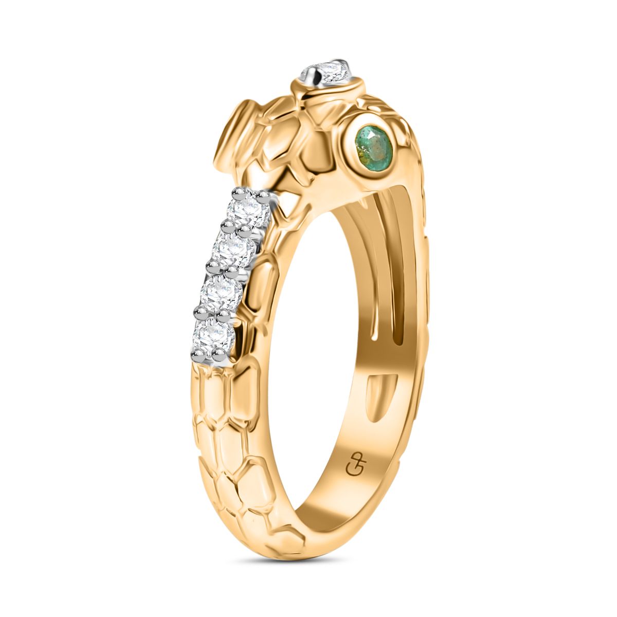 GP Serpentine Collection - White Sapphire, Zambian Emerald Snake Ring in 18K Vermeil Yellow Gold Plated Sterling Silver 8162856 5