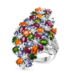 Tanzanite, Fire Opal & Multi Gemstones Ring in Rhodium Overlay Sterling Silver 8.34 Ct, Silver Wt.9.83 Gms._8163235