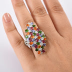 Tanzanite, Fire Opal & Multi Gemstones Ring in Rhodium Overlay Sterling Silver 8.34 Ct, Silver Wt.9.83 Gms._8163235_2