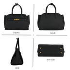 Genuine Leather Structured Top Handle Handbag with Gold Clasp & Shoulder Strap - Black_8163422_3