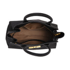 Genuine Leather Structured Top Handle Handbag with Gold Clasp & Shoulder Strap - Black_8163422_4