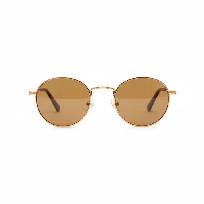 Vintage-Inspired Gold Frame Sunglasses with Brown Lenses &amp; Side Panels 8163652 1