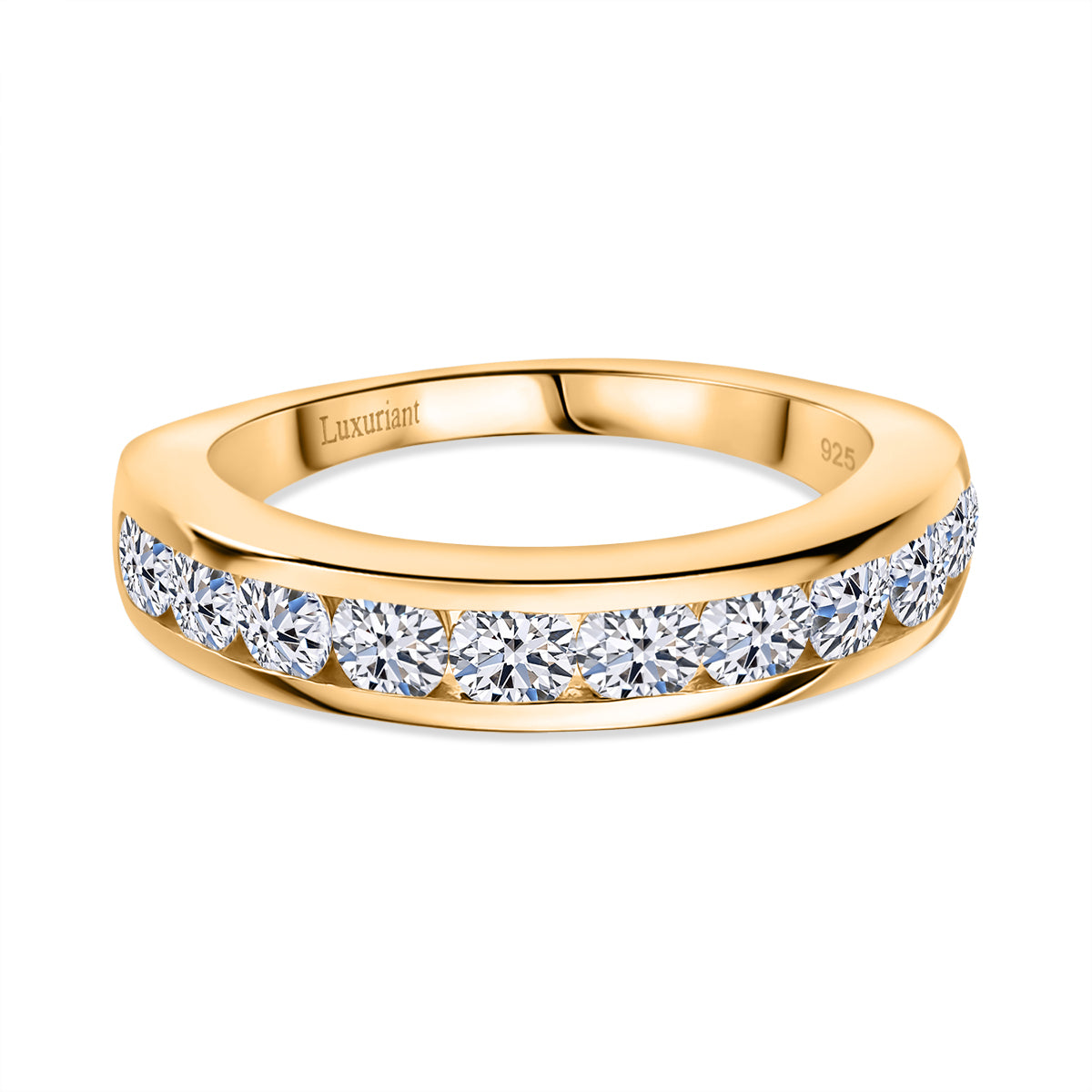 LUXURIANT 1 Ct. Lab Grown Diamond Half Eternity Ring in 18K Vermeil Yellow Gold Plated Sterling Silver (SI-GH) 8163934 0