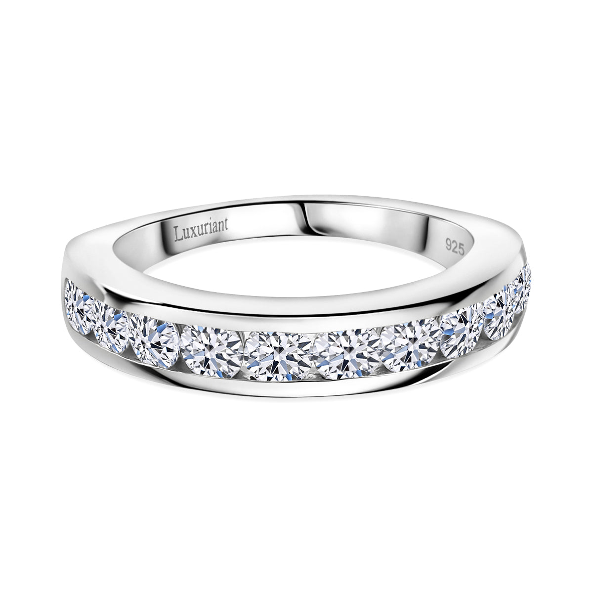 LUXURIANT 1 Ct. Lab Grown Diamond (SI G/H) Half Eternity Band Ring in Rhodium Overlay Sterling Silver 8163941 0