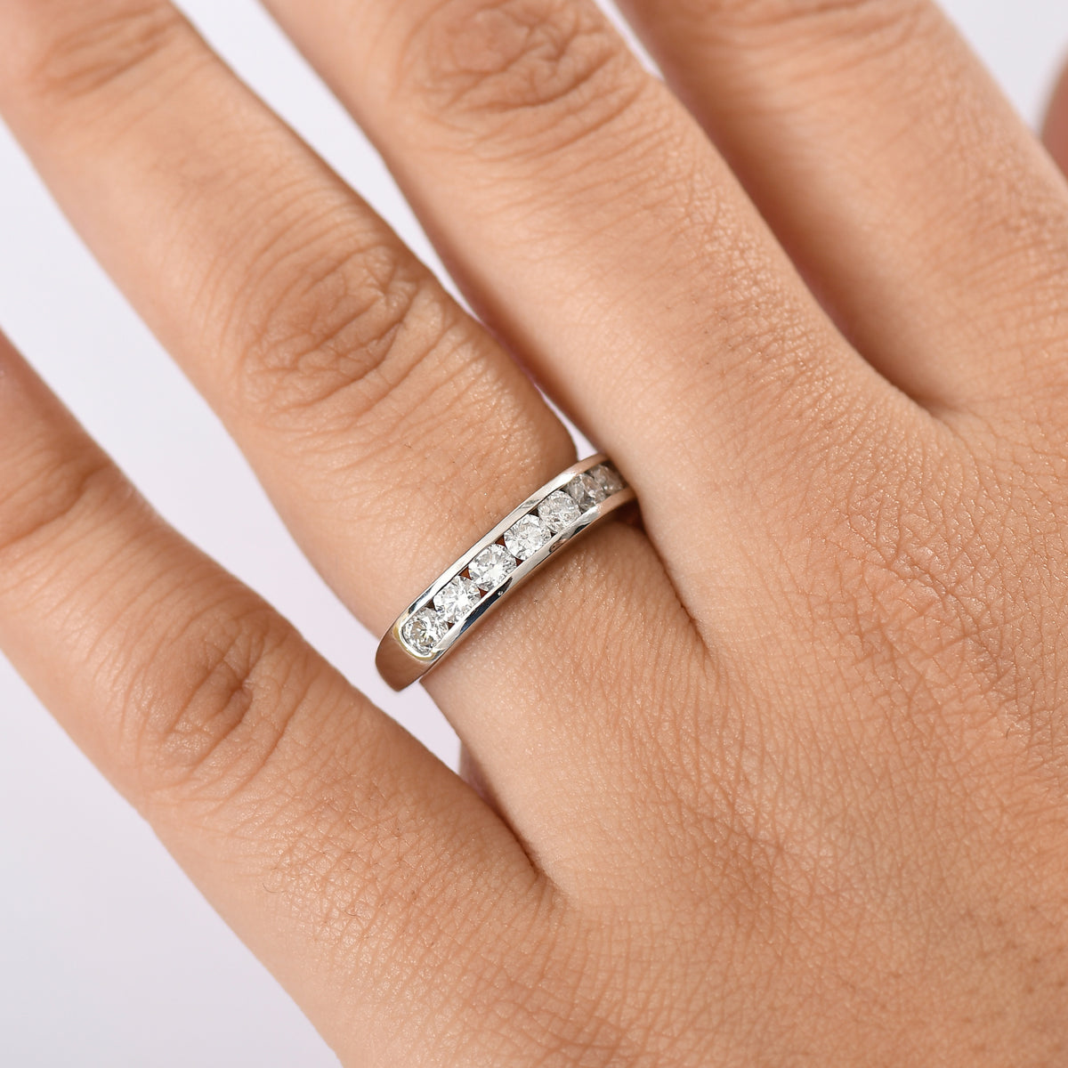 LUXURIANT 1 Ct. Lab Grown Diamond (SI G/H) Half Eternity Band Ring in Rhodium Overlay Sterling Silver 8163941 3