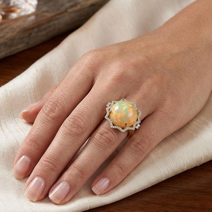 Luxoro 10K Yellow Gold AAA Ethiopian Opal, White Diamond I2 Ring, Gold Wt.4.7 Gms  11.200  Ct. 8164263 2