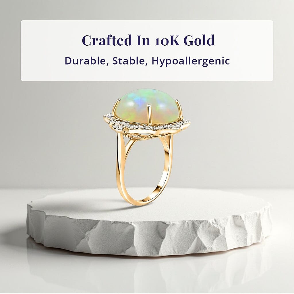Certified and Appraised LUXORO AAA Ethiopian Opal, White Diamond I2 Ring in 10K Yellow Gold, Gold Wt.4.7 Gms  11.200  Ct. 8164263 3