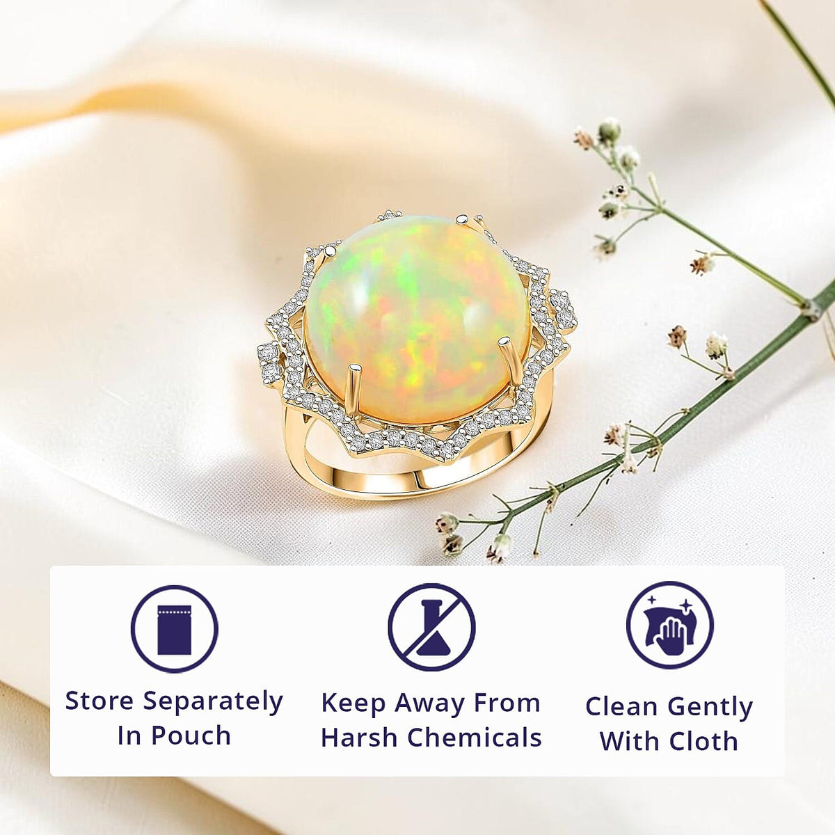 Certified and Appraised LUXORO AAA Ethiopian Opal, White Diamond I2 Ring in 10K Yellow Gold, Gold Wt.4.7 Gms  11.200  Ct. 8164263 4