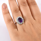 Natural Moroccan Amethyst & White Zircon Royal Blossom Ring in Rhodium Overlay Sterling Silver 3.01 Ct._8165009_2