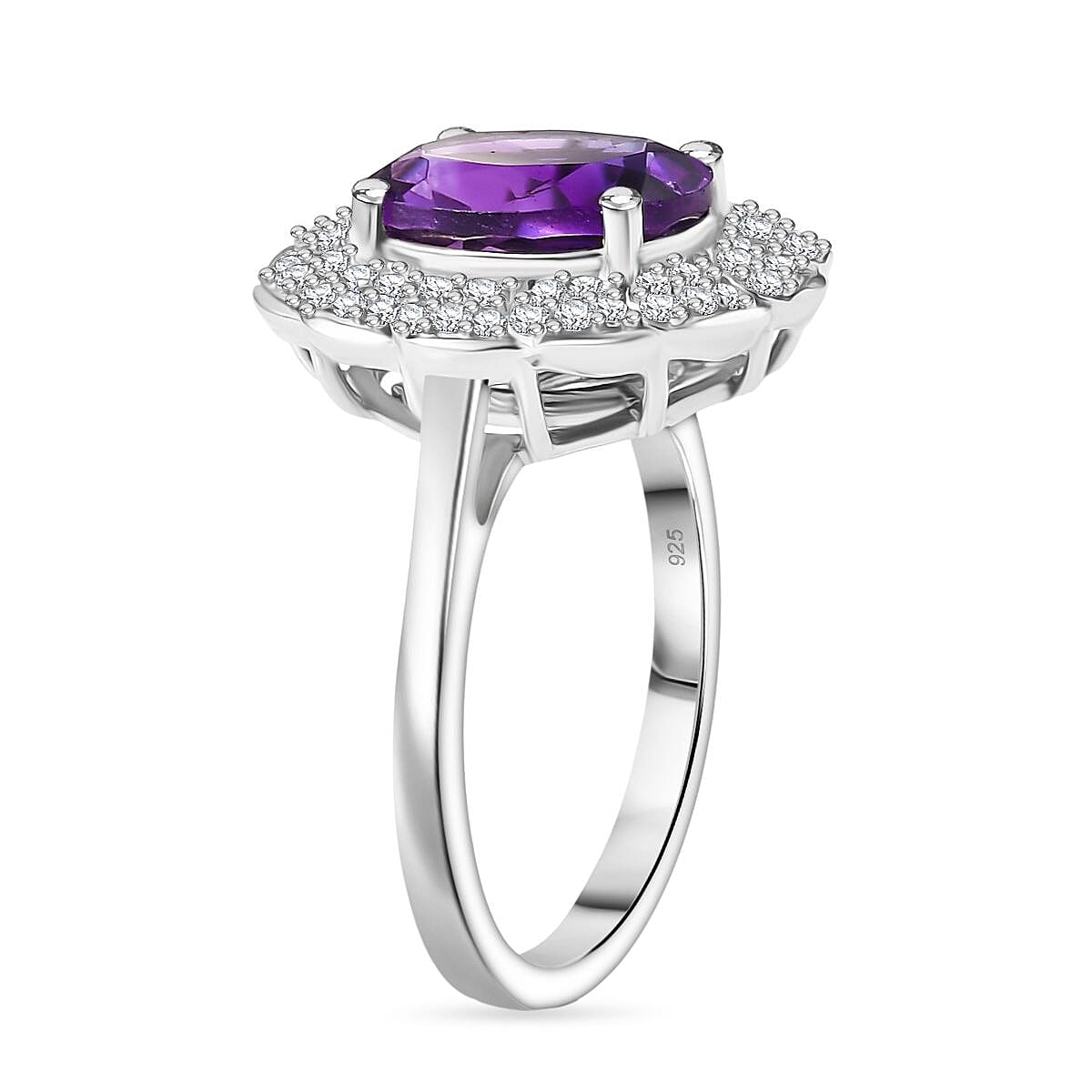 Natural Moroccan Amethyst &amp; White Zircon Royal Blossom Ring in Rhodium Overlay Sterling Silver 3.01 Ct. V32530557 4