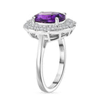 Natural Moroccan Amethyst & White Zircon Royal Blossom Ring in Rhodium Overlay Sterling Silver 3.01 Ct._8165009_3