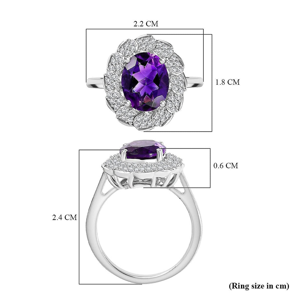 Natural Moroccan Amethyst & White Zircon Royal Blossom Ring in Rhodium Overlay Sterling Silver 3.01 Ct._8165009_5