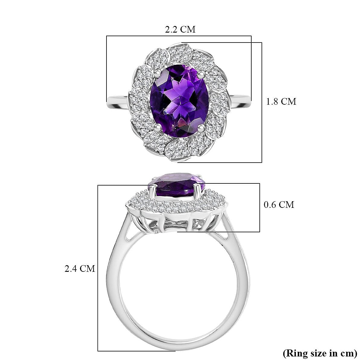 Natural Moroccan Amethyst &amp; White Zircon Royal Blossom Ring in Rhodium Overlay Sterling Silver 3.01 Ct. V32530557 6