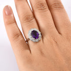 Natural Moroccan Amethyst & White Zircon Royal Blossom Ring in Rhodium Overlay Sterling Silver 3.01 Ct._8165010_2