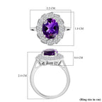 Natural Moroccan Amethyst & White Zircon Royal Blossom Ring in Rhodium Overlay Sterling Silver 3.01 Ct._8165011_5