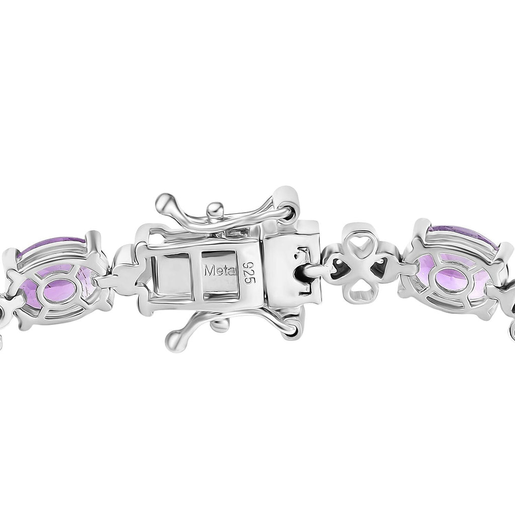 Natural Moroccan Amethyst & White Zircon Floral Grace Linking Bracelet (Size - 7) with GB Lock Box in Rhodium Overlay Sterling Silver 9.66 Ct, Silver Wt.10.10 Gms._8165051_3