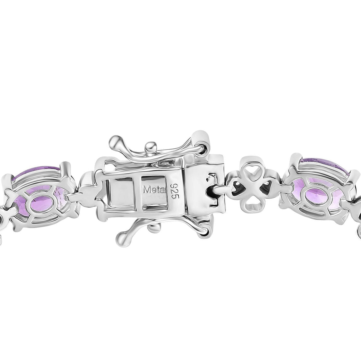 Moroccan Amethyst, White Zircon Linking Bracelet (Size - 7) in Rhodium OverlaySterling Silver, Silver Wt.12 Gms  9.660  Ct. 8165051 4