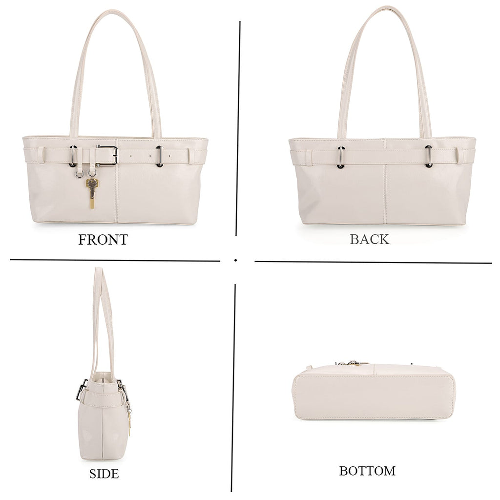 Genuine Leather Belt Buckle Design Rectangular Handbag- White_8165526_3