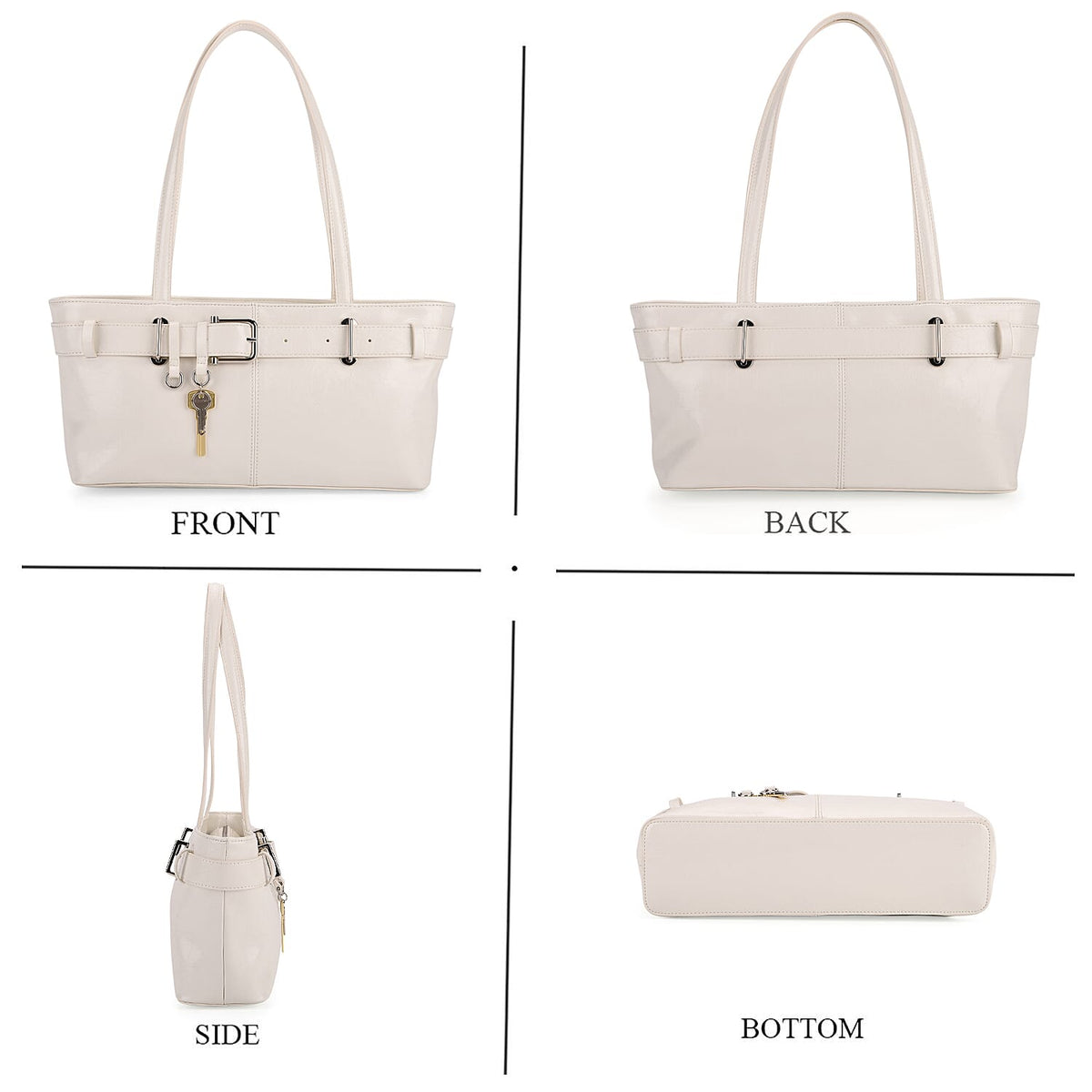 Genuine Leather Belt Buckle Design Rectangular Handbag- White V32514739 4