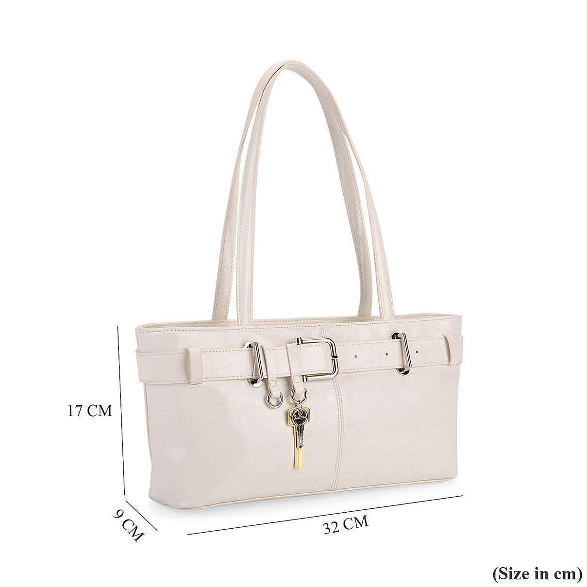Genuine Leather Belt Buckle Design Rectangular Handbag- White V32514739 7