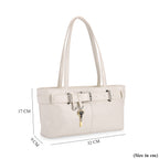 Genuine Leather Belt Buckle Design Rectangular Handbag- White_8165526_6