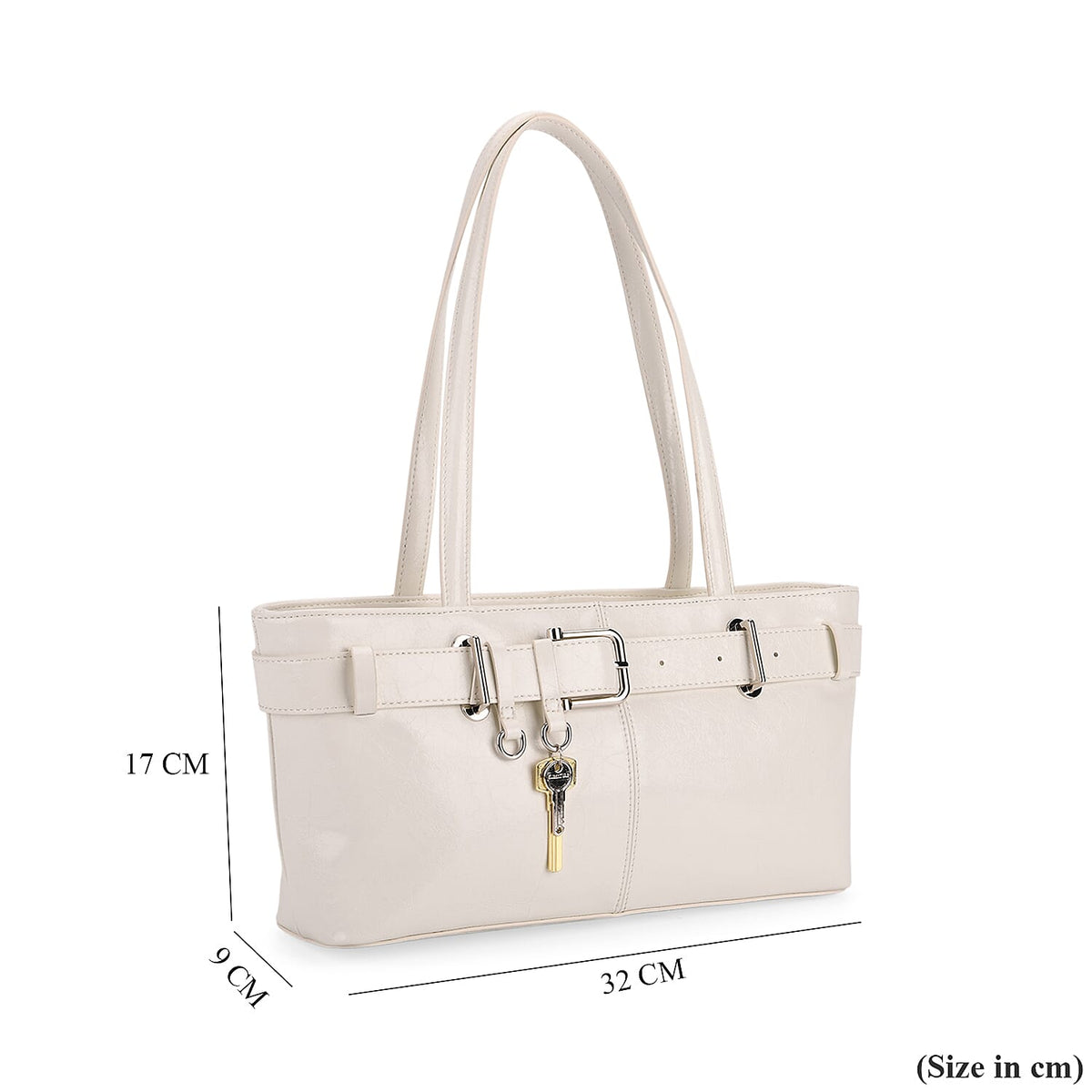 Genuine Leather Belt Buckle Design Rectangular Handbag- White V32514739 7