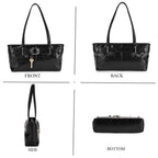 Genuine Leather Belt Buckle Design Rectangular Handbag - Black_8165527_3