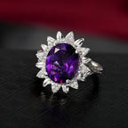 Natural Moroccan Amethyst & White Zircon Violet Bloom Ring in Rhodium Overlay Sterling Silver 4.67 Ct._8165874_1