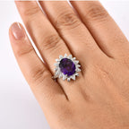 Natural Moroccan Amethyst & White Zircon Violet Bloom Ring in Rhodium Overlay Sterling Silver 4.67 Ct._8165874_2