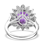 Natural Moroccan Amethyst & White Zircon Violet Bloom Ring in Rhodium Overlay Sterling Silver 4.67 Ct._8165874_4