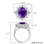 Natural Moroccan Amethyst & White Zircon Violet Bloom Ring in Rhodium Overlay Sterling Silver 4.67 Ct._8165874_5