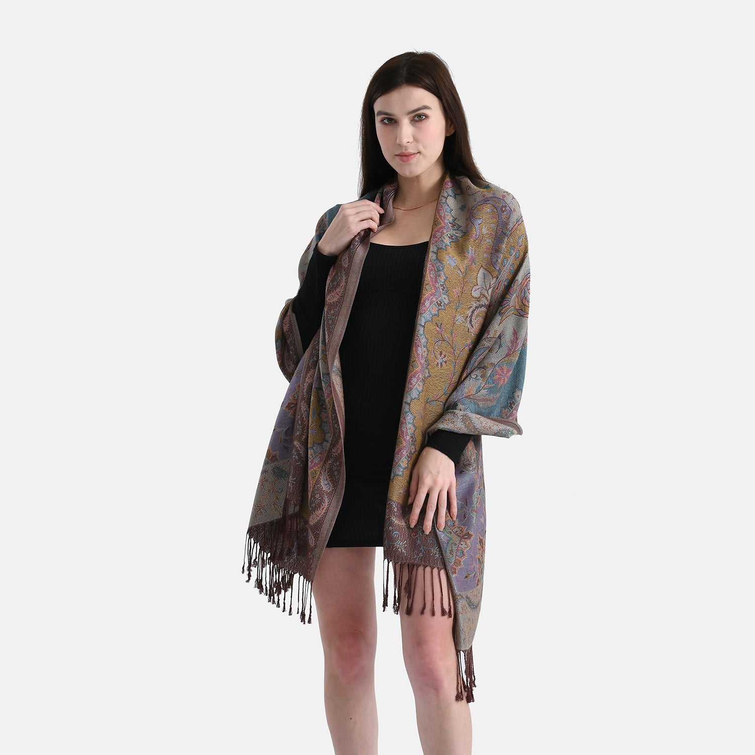 New Arrival - Butterfly Print Jacquard Scarf with Tassels (180 x 70 cm) - Coffee V32516519 0