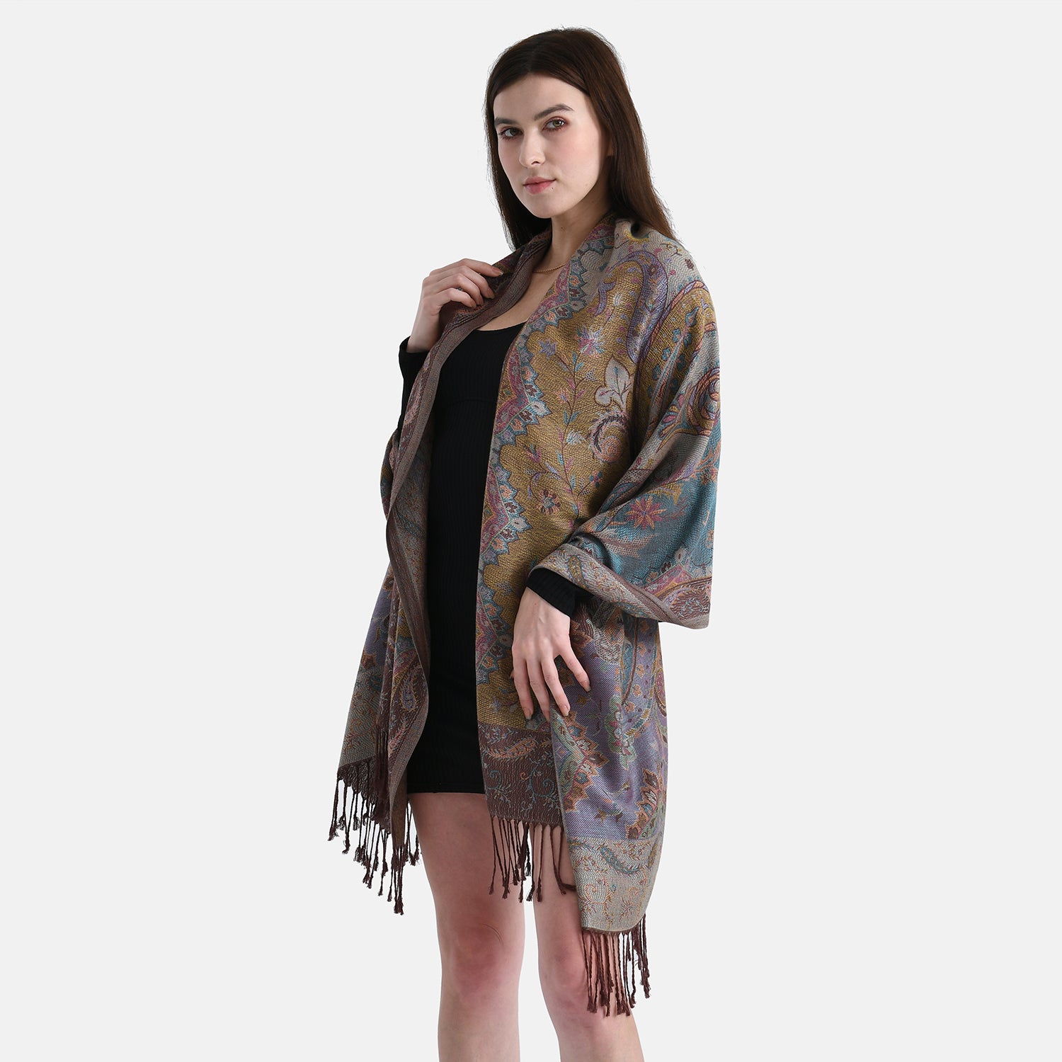 New Arrival - Butterfly Print Jacquard Scarf with Tassels (180 x 70 cm) - Coffee V32516519 2