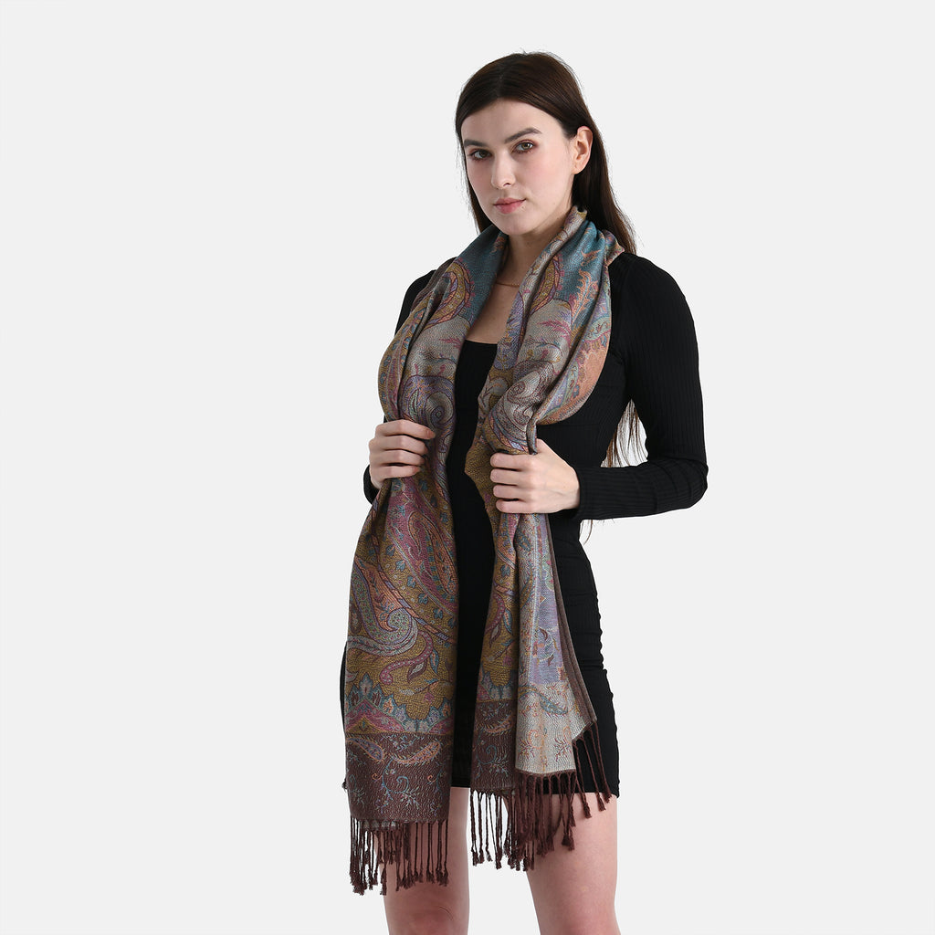 New Arrival - Butterfly Print Jacquard Scarf with Tassels (180 x 70 cm) - Coffee_8165979_2