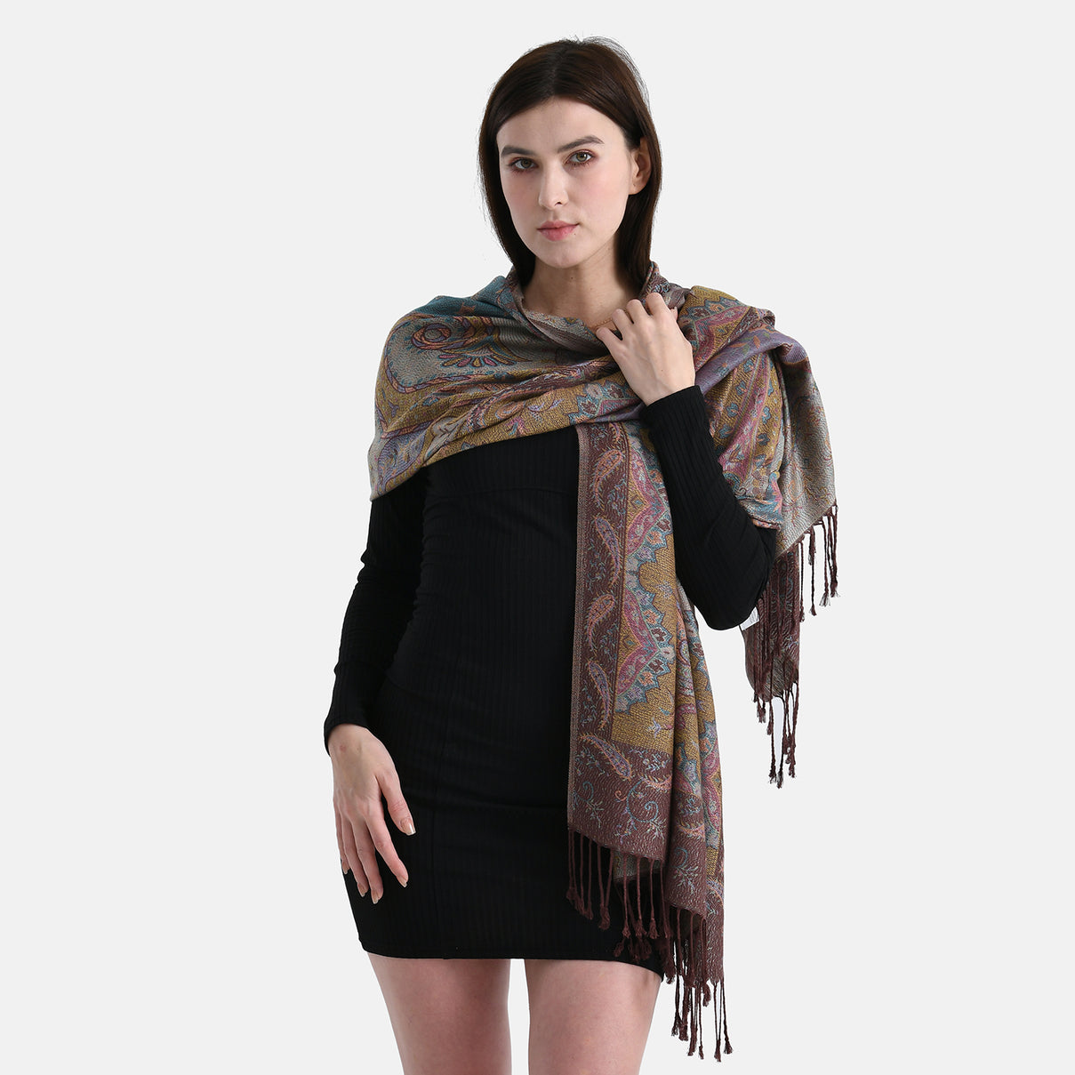 New Arrival - Butterfly Print Jacquard Scarf with Tassels (180 x 70 cm) - Coffee V32516519 4