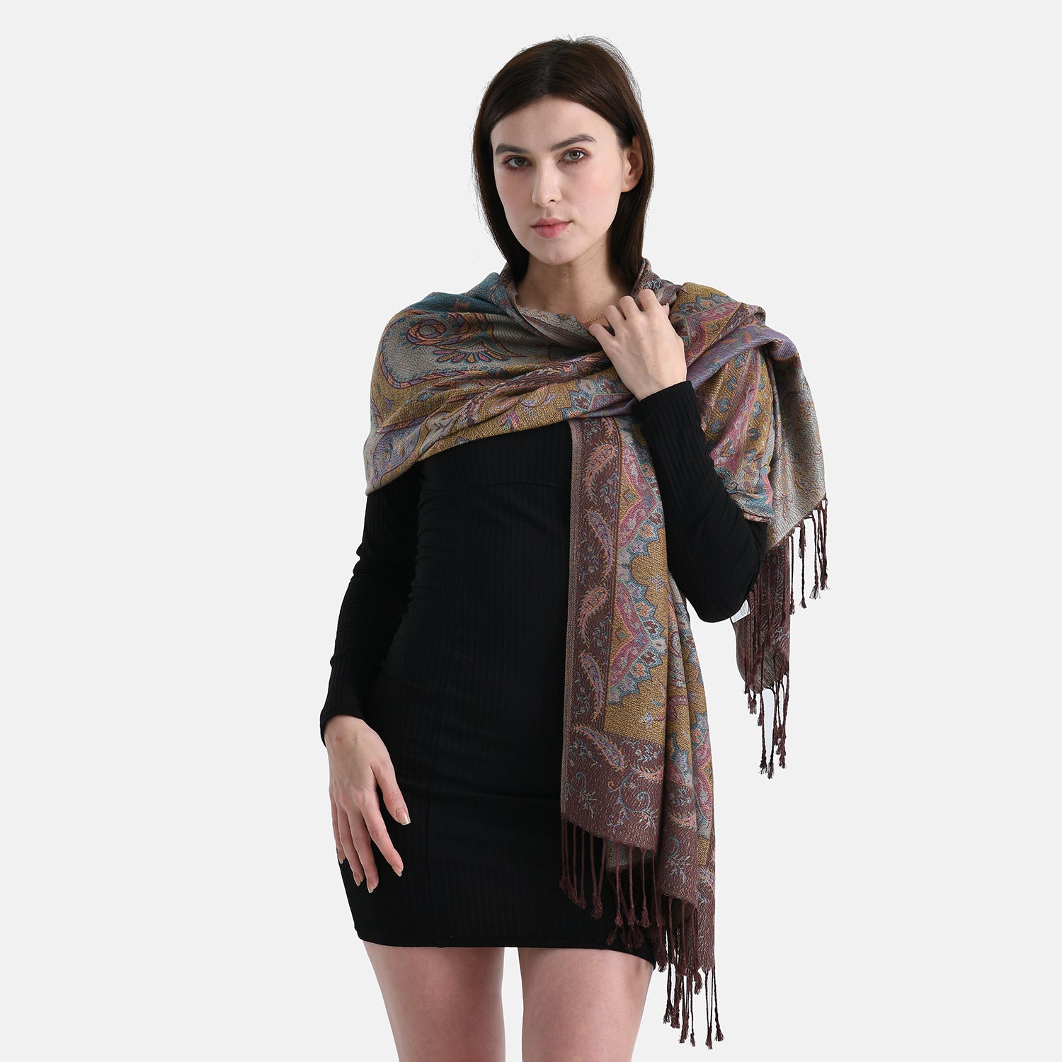 New Arrival - Butterfly Print Jacquard Scarf with Tassels (180 x 70 cm) - Coffee V32516519 4