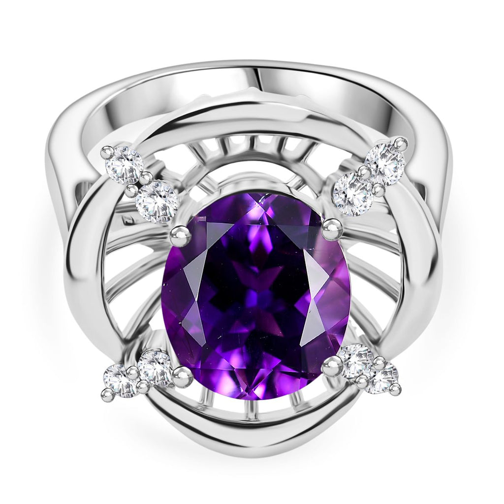 Natural Moroccan Amethyst & White Zircon Sunlit Grace Ring in Rhodium Overlay Sterling Silver 3.53 Ct._8166648