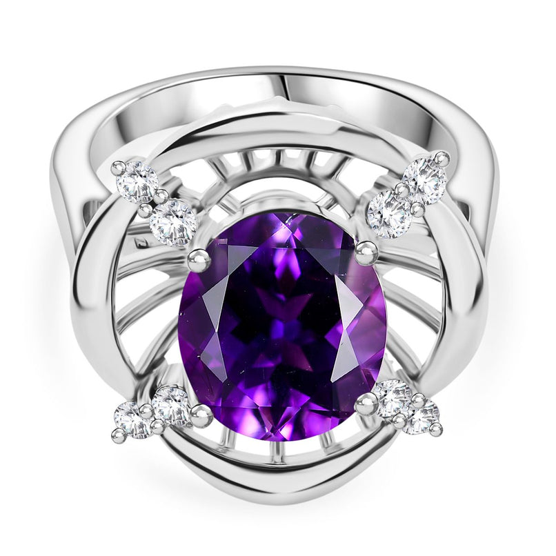 Natural Moroccan Amethyst & White Zircon Sunlit Grace Ring in Rhodium Overlay Sterling Silver 3.53 Ct._8166648