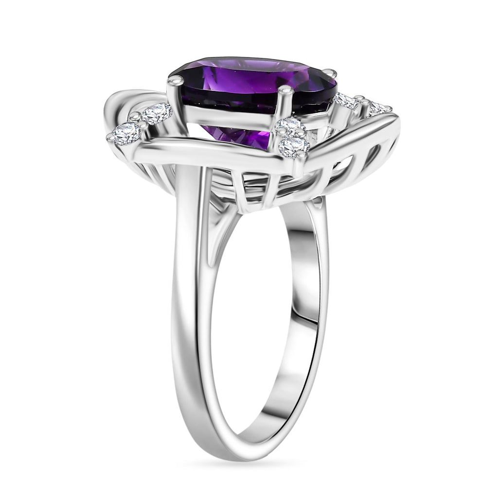 Natural Moroccan Amethyst & White Zircon Sunlit Grace Ring in Rhodium Overlay Sterling Silver 3.53 Ct._8166648_3