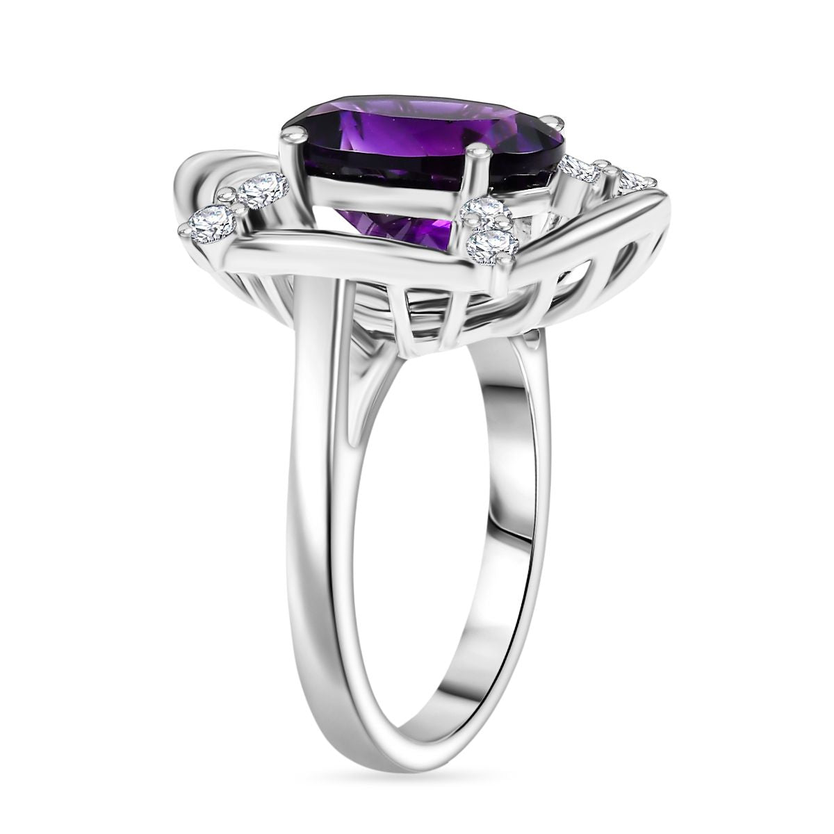 Natural Moroccan Amethyst &amp; White Zircon Sunlit Grace Ring in Rhodium Overlay Sterling Silver 3.53 Ct. V32618177 4
