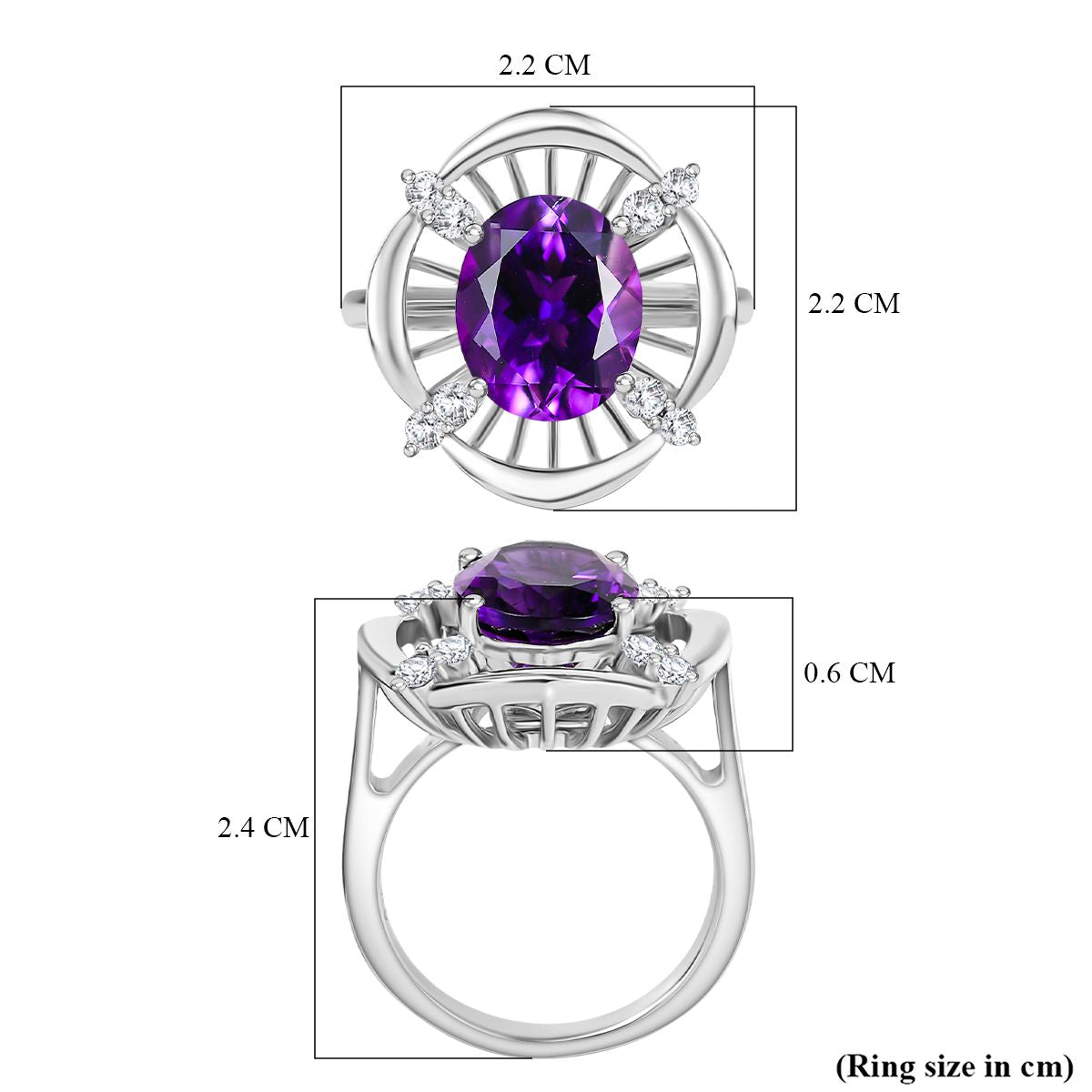 Natural Moroccan Amethyst &amp; White Zircon Sunlit Grace Ring in Rhodium Overlay Sterling Silver 3.53 Ct. V32618177 6