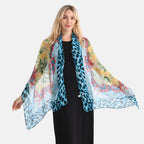 La Marey Mulberry Silk Leopard Print Scarf (175 x 65cm) - Blue & Red_8166889