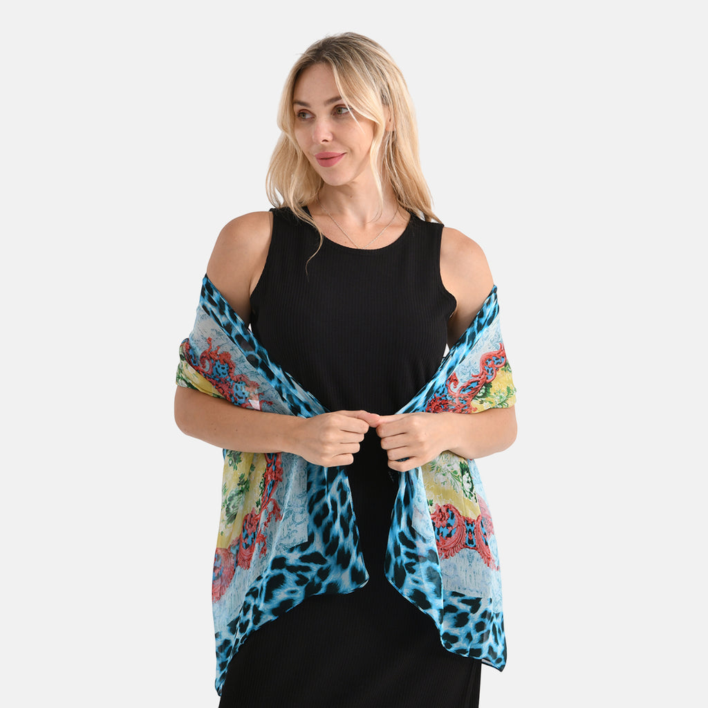 La Marey Mulberry Silk Leopard Print Scarf (175 x 65cm) - Blue & Red_8166889_3
