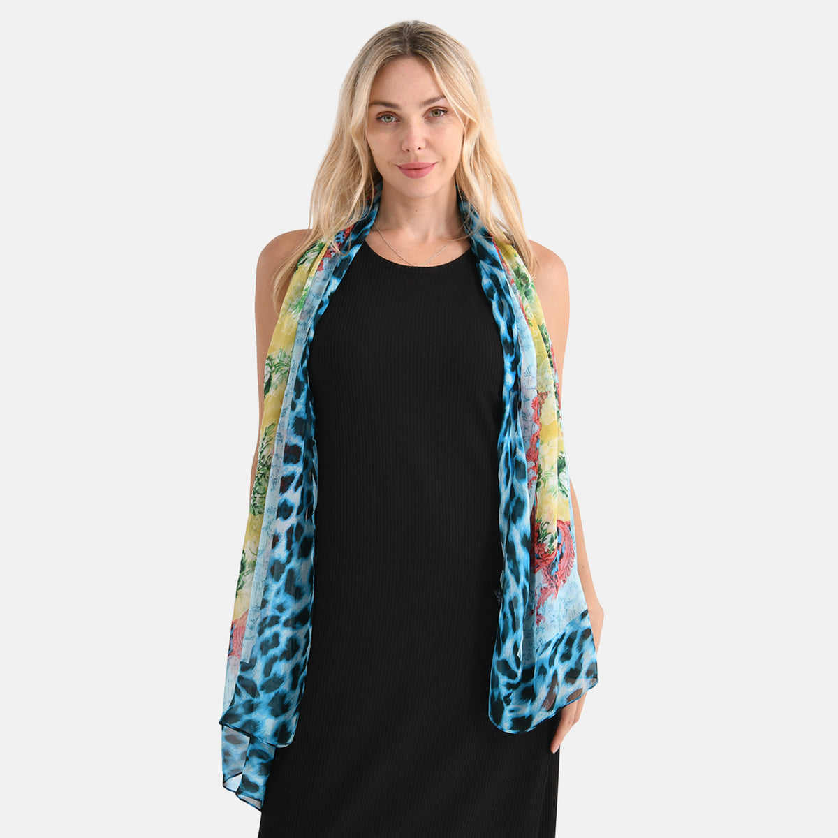 La Marey Mulberry Silk Leopard Print Scarf (175 x 65cm) - Blue &amp; Red V32613764 5