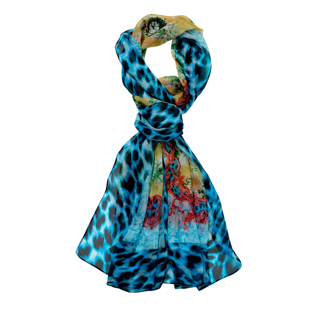 La Marey Mulberry Silk Leopard Print Scarf (175 x 65cm) - Blue & Red_8166889_5