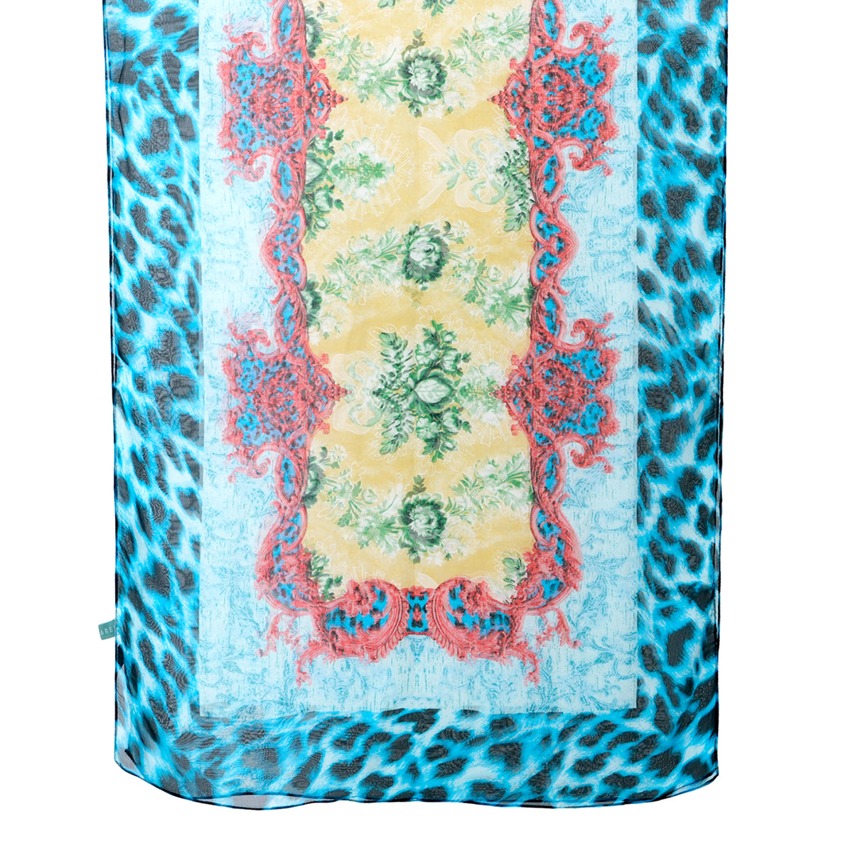 La Marey Mulberry Silk Leopard Print Scarf (175 x 65cm) - Blue &amp; Red V32613764 7