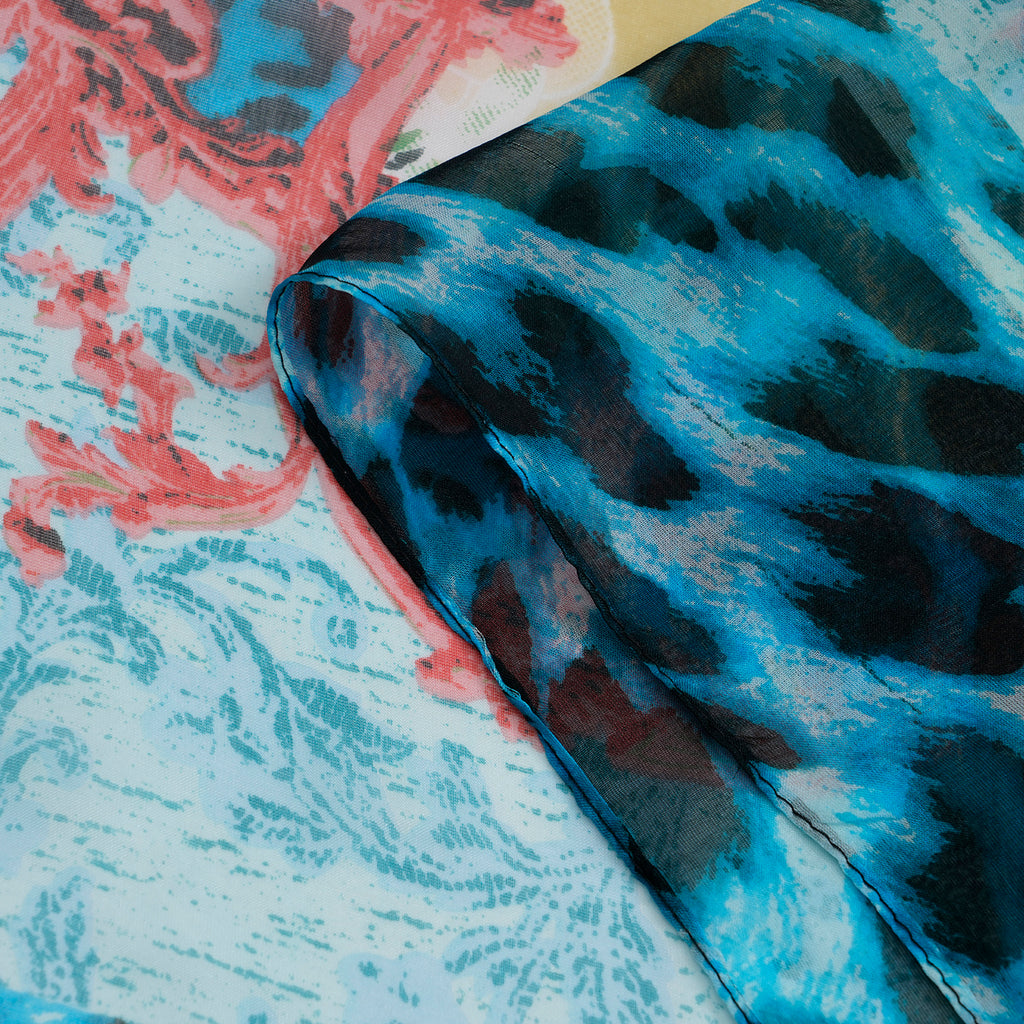 La Marey Mulberry Silk Leopard Print Scarf (175 x 65cm) - Blue & Red_8166889_7