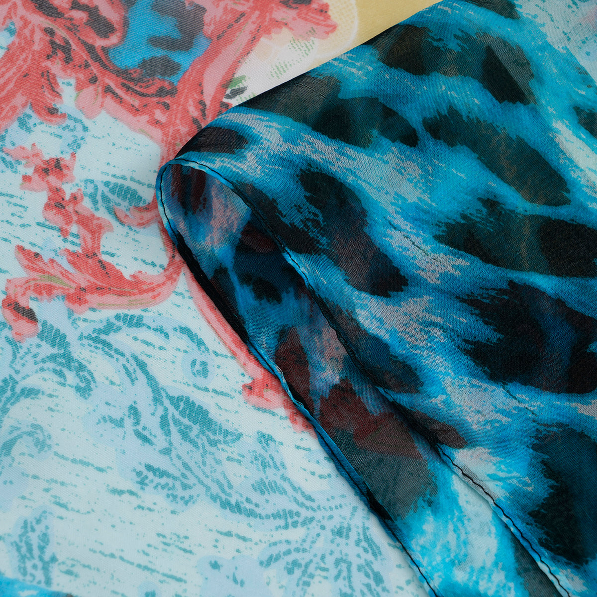 La Marey Mulberry Silk Leopard Print Scarf (175 x 65cm) - Blue &amp; Red V32613764 8