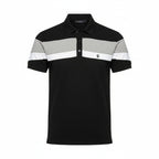 Mens Black Polo with Horizontal Color Block Stripes (Size L)_8167270