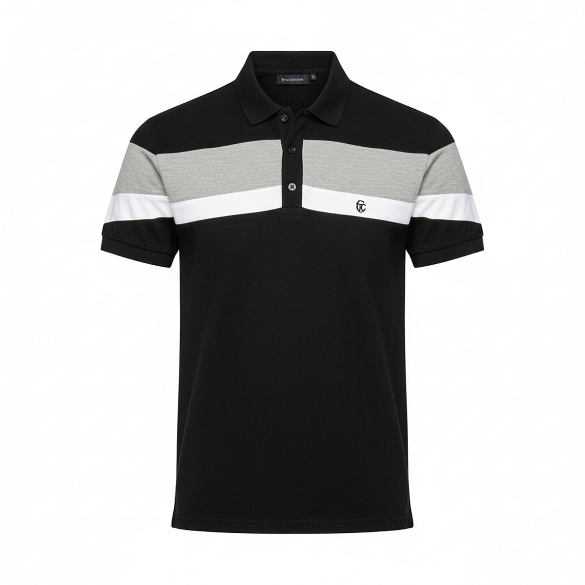 Mens Black Polo with Horizontal Color Block Stripes (Size L) V32561216 0